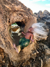 Load image into Gallery viewer, AVAILABLE Custom Awake Full body silicone mermaid baby 10" ( green tail)