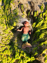 Load image into Gallery viewer, AVAILABLE Custom Awake Full body silicone mermaid baby 10" ( green tail)