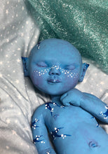 Load image into Gallery viewer, AVAILABLE Prototype Full body silicone fantasy baby Ana in soft blend, asleep, avatar inspired