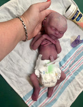 Load image into Gallery viewer, Prototype full body silicone baby girl Hope 12” (ultra premature baby) in Caucasian flocked colour in super soft platinum silicone