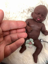 Load image into Gallery viewer, Custom AA full body silicone mini kit Jasmine 5” in super soft blend asleep bald