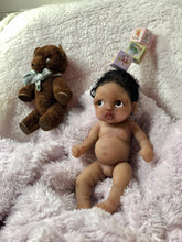 Load image into Gallery viewer, AVAILABLE full body silicone mini biracial doll Laney (with hair) in soft blend