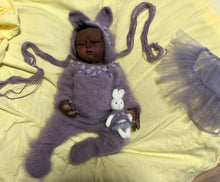 Load image into Gallery viewer, AVAILABLE full body silicone baby girl Nevaeh 17” in super soft blend, biracial skin tone, black rooted hair