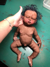 Load image into Gallery viewer, AVAILABLE full body silicone baby girl Nevaeh 17” in super soft blend, biracial skin tone, black rooted hair