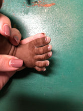 Load image into Gallery viewer, AVAILABLE full body silicone baby girl Nevaeh 17” in super soft blend, biracial skin tone, black rooted hair