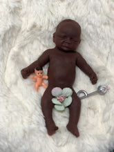 Load image into Gallery viewer, AVAILABLE AA full body silicone mini kit Milly 4.5” in super soft blend asleep bald