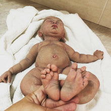 Load image into Gallery viewer, Custom full body silicone baby girl Rihanna (eyes closed), rooted