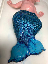 Load image into Gallery viewer, Custom Asleep Full body silicone mermaid baby 10" (blue tail)
