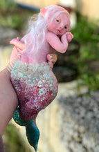 Load image into Gallery viewer, Custom Awake Full body silicone mermaid baby 10" (pinkish tail with sparkles)