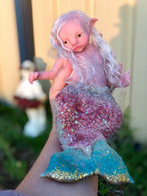 Load image into Gallery viewer, Custom Awake Full body silicone mermaid baby 10" (pinkish tail with sparkles)