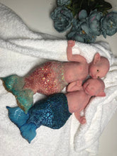 Load image into Gallery viewer, Custom Asleep Full body silicone mermaid baby 10" (blue tail)