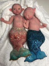 Load image into Gallery viewer, Custom Asleep Full body silicone mermaid baby 10" (blue tail)
