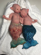 Load image into Gallery viewer, Custom Asleep Full body silicone mermaid baby 10" (blue tail)