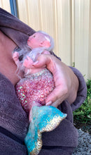 Load image into Gallery viewer, Custom Awake Full body silicone mermaid baby 10" (pinkish tail with sparkles)