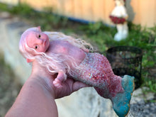 Load image into Gallery viewer, Custom Awake Full body silicone mermaid baby 10" (pinkish tail with sparkles)