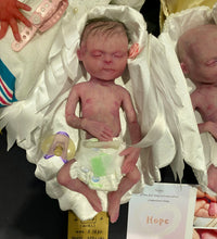 Load image into Gallery viewer, AVAILABLE Prototype full body silicone baby girl Hope 12” (ultra premature baby) in super soft platinum silicone, rooted

