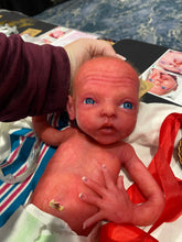 Load image into Gallery viewer, AVAILABLE AWARD WINNING Prototype full body Silicone premature baby doll Amelia (baby girl ) in soft blend with HAIR
