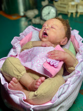 Load image into Gallery viewer, AVAILABLE silicone baby doll Romy soft blend platinum cure silicone WITH HAIR (Copy)
