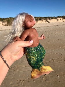 AVAILABLE Custom Awake Full body silicone mermaid baby 10" ( green tail)