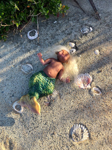 AVAILABLE Custom Awake Full body silicone mermaid baby 10" ( green tail)