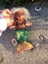 Load image into Gallery viewer, AVAILABLE Custom Awake Full body silicone mermaid baby 10&quot; ( green tail)
