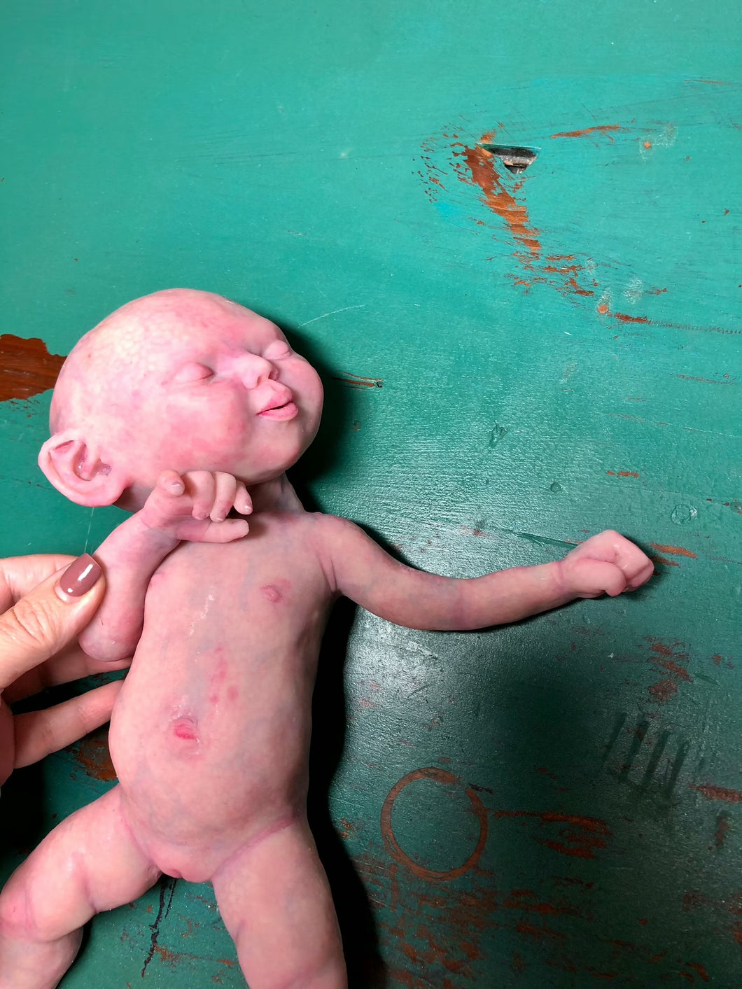 Prototype Full body silicone premature baby Ana in soft blend, asleep