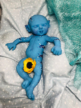 Load image into Gallery viewer, AVAILABLE Prototype Full body silicone fantasy baby Ana in soft blend, asleep, avatar inspired
