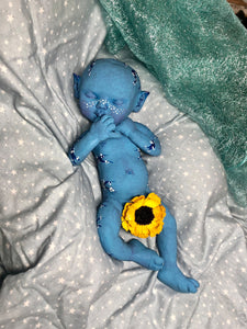 AVAILABLE Prototype Full body silicone fantasy baby Ana in soft blend, asleep, avatar inspired