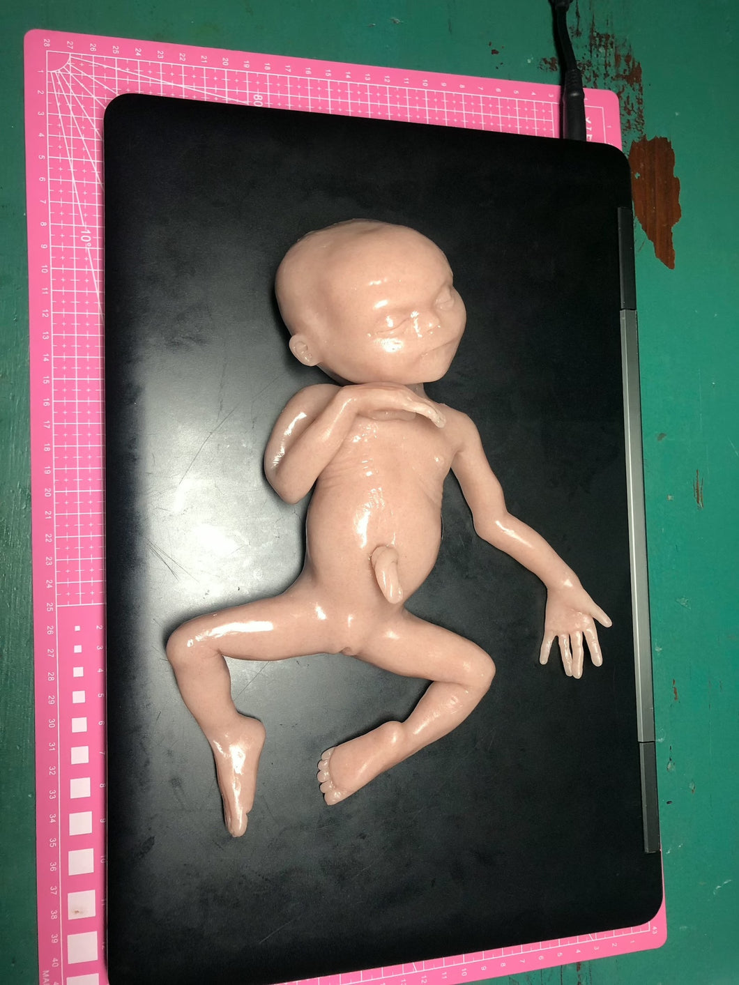 Blank (unpainted) full body silicone kit Hope 12” (baby girl) in Caucasian flocked colour in super soft platinum silicone
