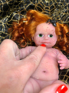 AVAILABLE prototype Little witch full body silicone baby Vikki 8” in soft blend #1 with 3D skin effect