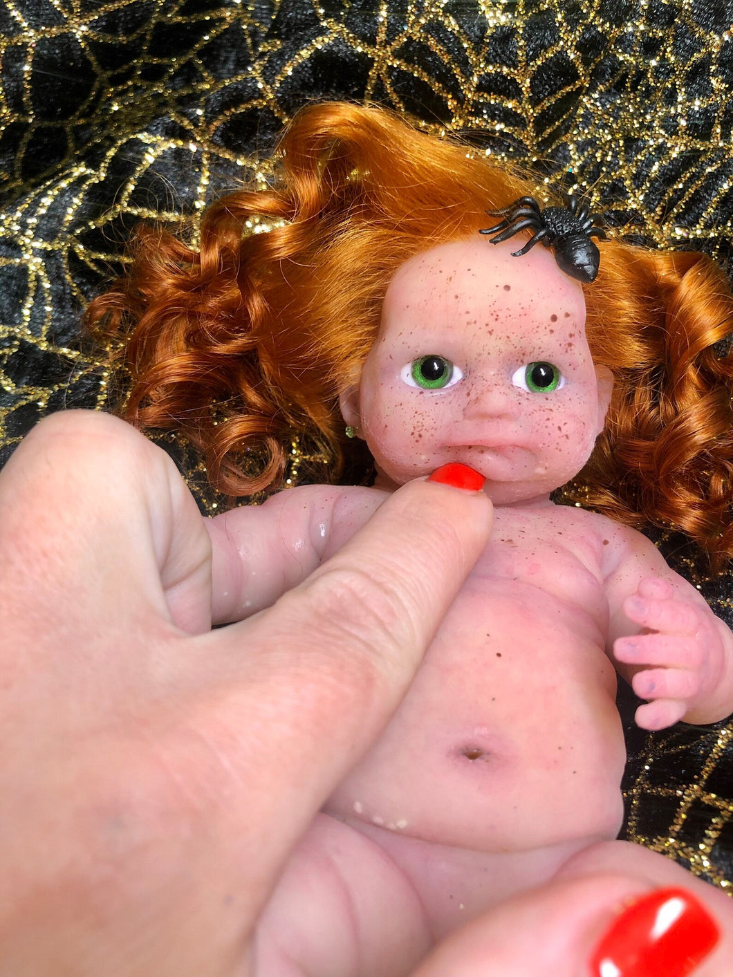 AVAILABLE prototype Little witch full body silicone baby Vikki 8” in soft blend #1 with 3D skin effect