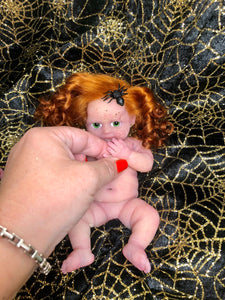 AVAILABLE prototype Little witch full body silicone baby Vikki 8” in soft blend #1 with 3D skin effect