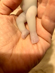 AVAILABLE Prototype full body silicone fantasy mini kit Milly 4.5” in super soft blend asleep bald