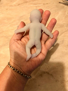 AVAILABLE Prototype full body silicone fantasy mini kit Milly 4.5” in super soft blend asleep bald