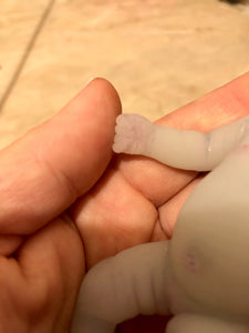 AVAILABLE Prototype full body silicone fantasy mini kit Milly 4.5” in super soft blend asleep bald