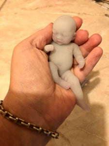 AVAILABLE Prototype full body silicone fantasy mini kit Milly 4.5” in super soft blend asleep bald
