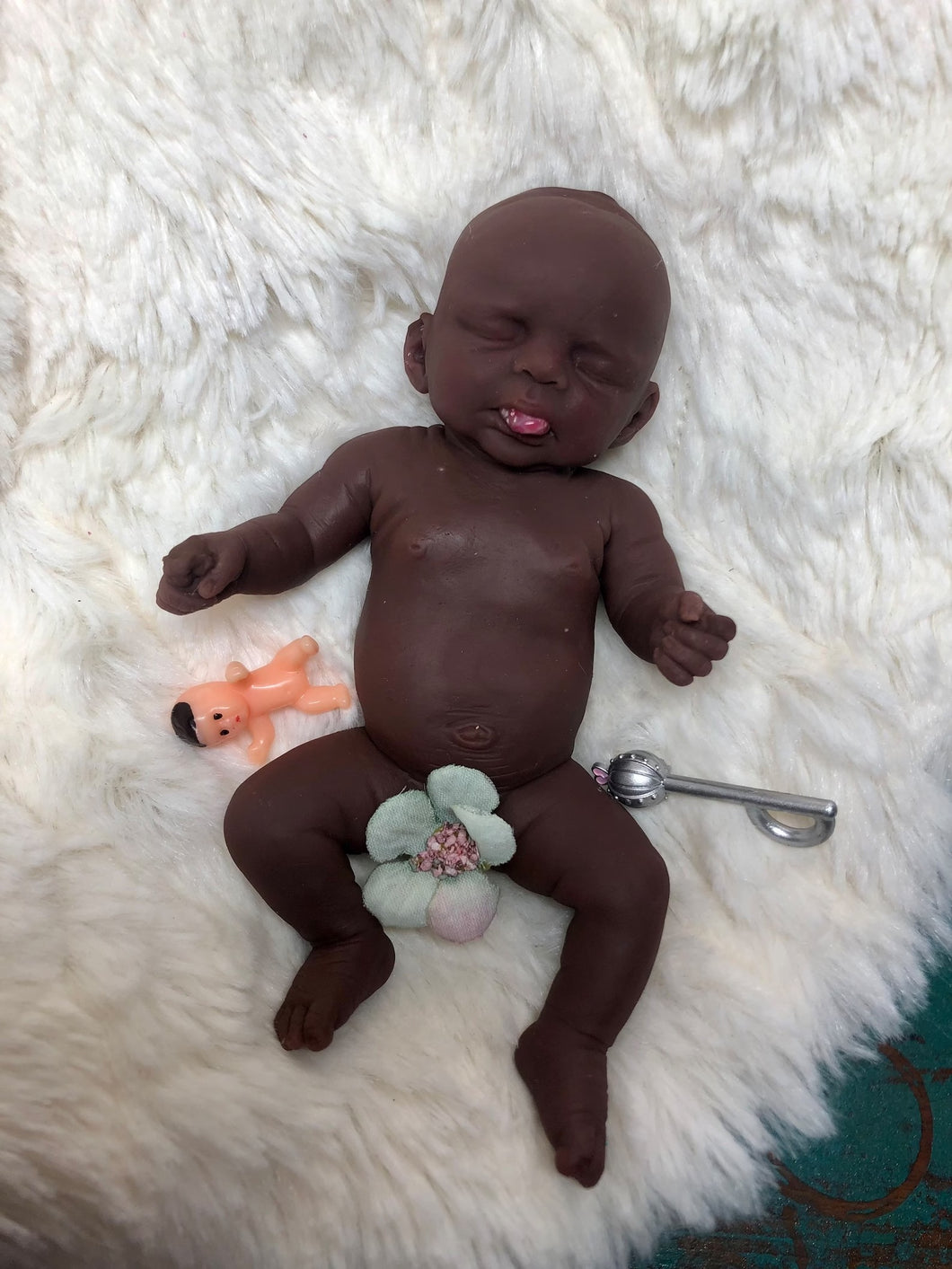 Custom AA full body silicone mini kit Jasmine 5” in super soft blend asleep bald