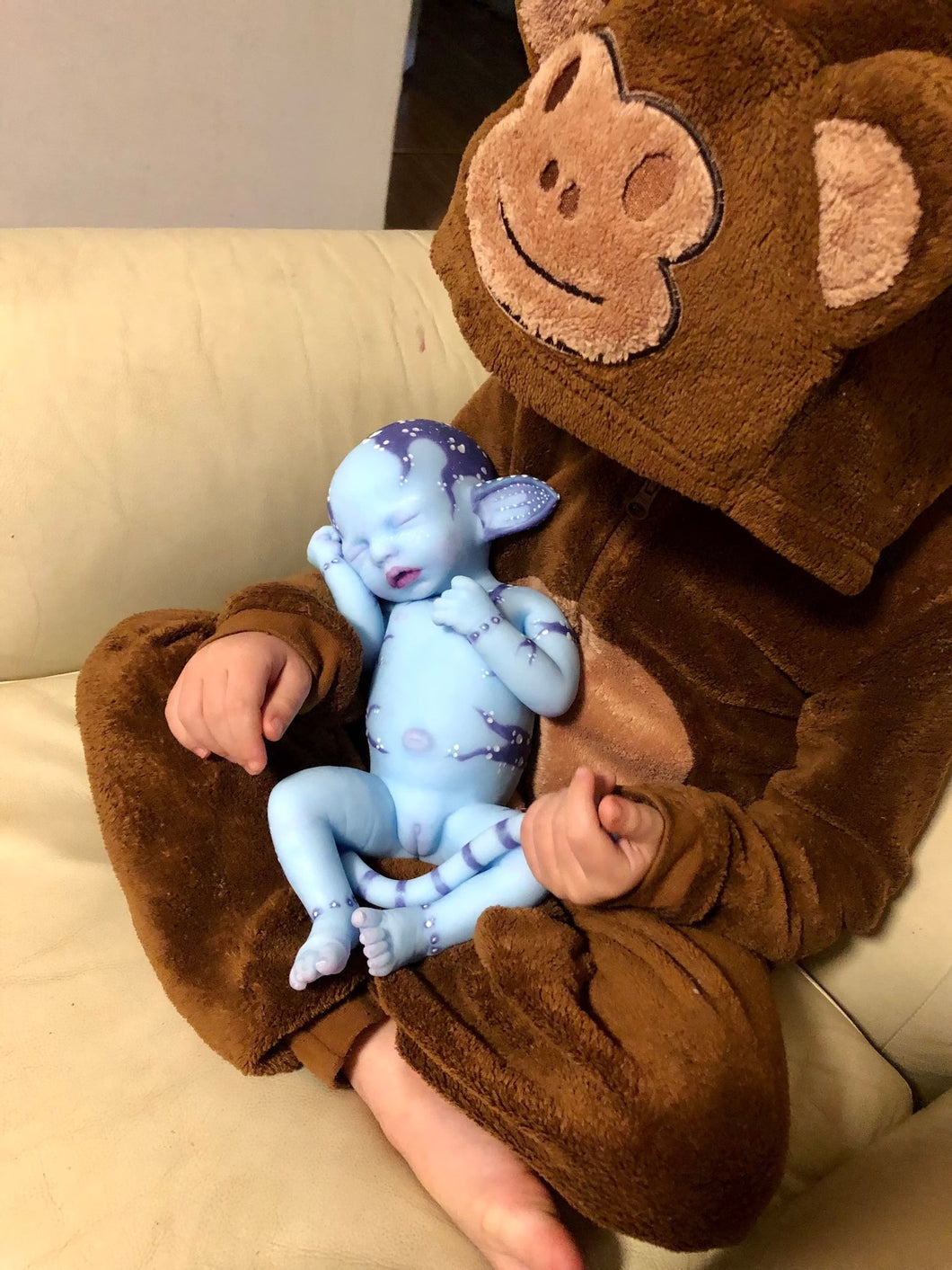 Custom full body silicone avatar inspired baby LILA in soft blend BALD