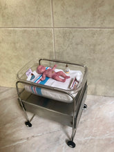 Load image into Gallery viewer, Prototype full body silicone mini baby Milly 4.5” in super soft blend asleep bald with belly button stamp
