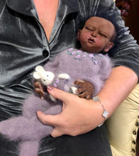 Load image into Gallery viewer, AVAILABLE full body silicone baby girl Nevaeh 17” in super soft blend, biracial skin tone, black rooted hair
