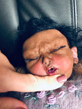 Load image into Gallery viewer, AVAILABLE full body silicone baby girl Nevaeh 17” in super soft blend, biracial skin tone, black rooted hair
