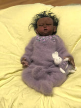 Load image into Gallery viewer, AVAILABLE full body silicone baby girl Nevaeh 17” in super soft blend, biracial skin tone, black rooted hair
