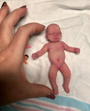 Load image into Gallery viewer, Prototype full body silicone mini kit Milly 4.5” in super soft blend asleep bald
