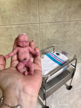 Load image into Gallery viewer, Prototype full body silicone mini baby Milly 4.5” in super soft blend asleep bald with belly button stamp
