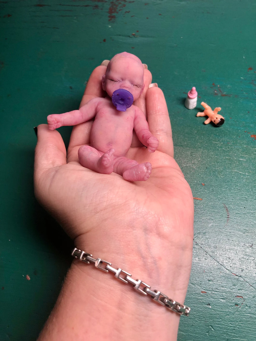 full body silicone mini kit Milly 4.5” in super soft blend asleep bald