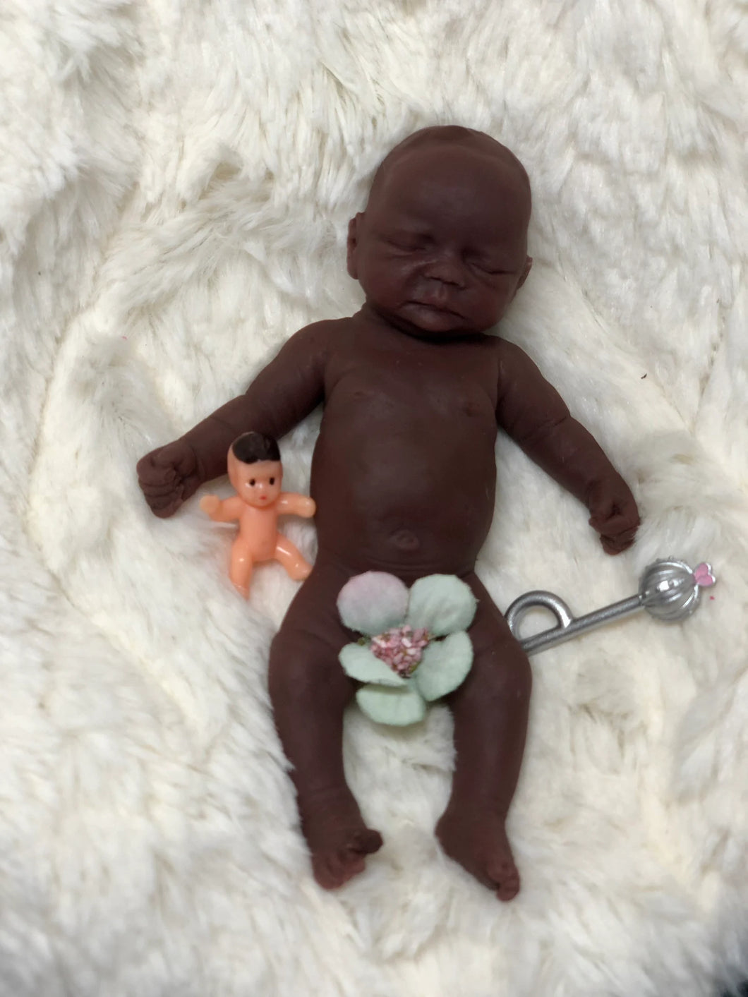 AVAILABLE AA full body silicone mini kit Milly 4.5” in super soft blend asleep bald