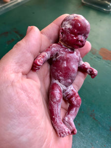 AVAILABLE Prototype full body silicone mini baby Milly 4.5” with vernix effect in soft blend asleep bald