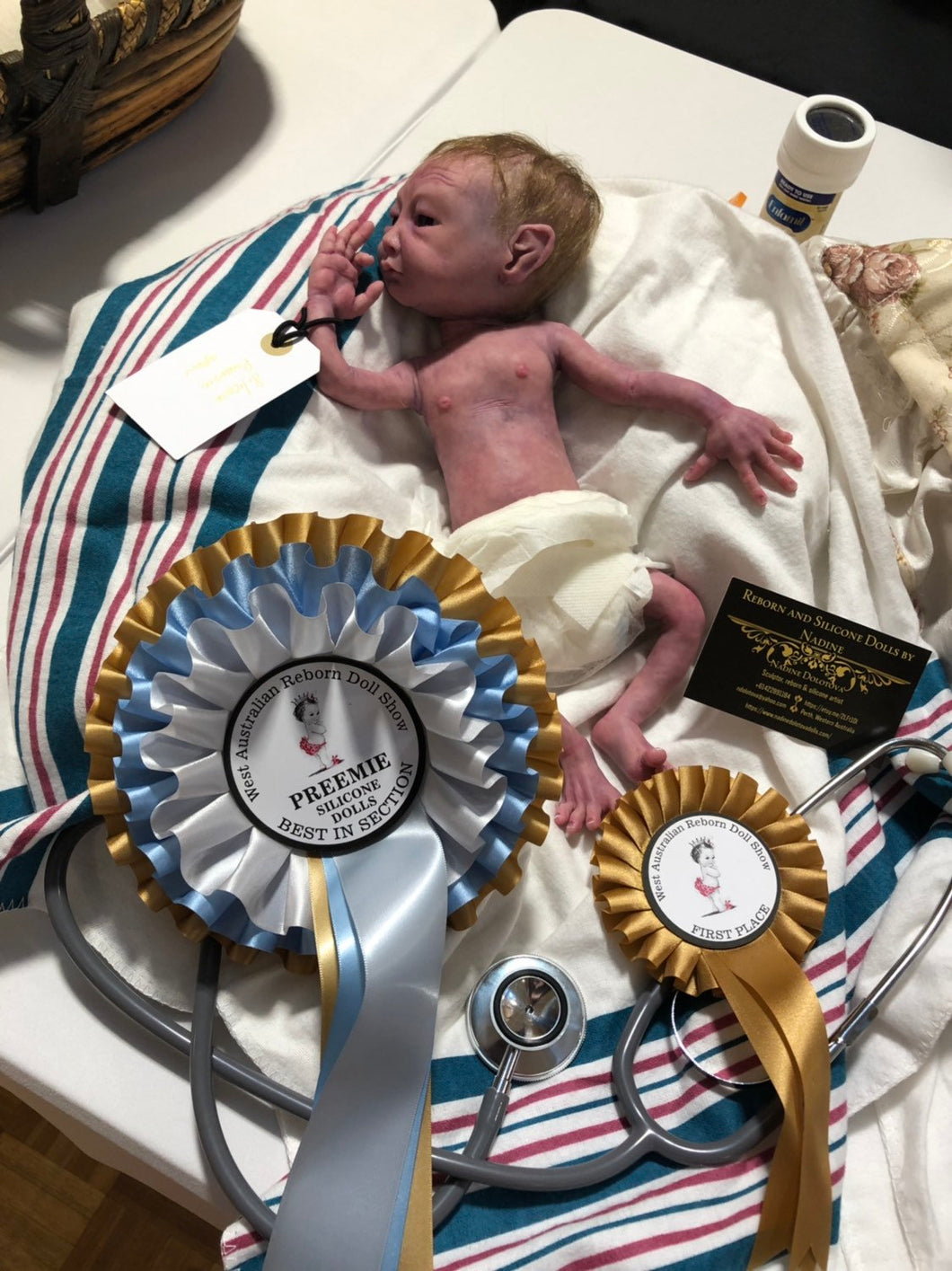 Award winning Full body silicone premature baby in soft blend awake 12