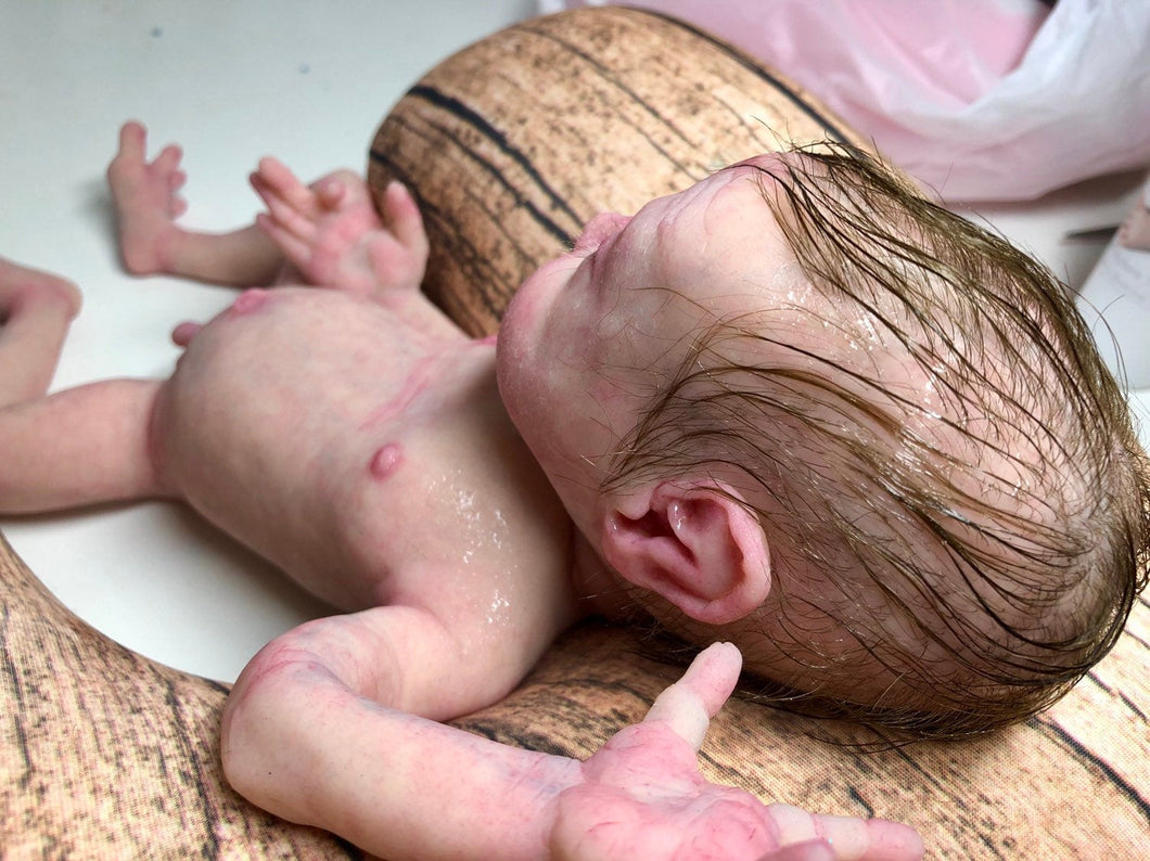 Full body silicone premature baby boy in soft blend (rooted)