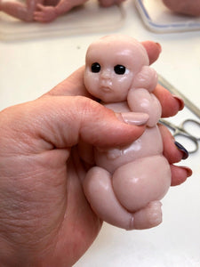 Full body silicone mini baby doll Nena in super soft blend with 3D skin effect (flesh colour) 4" eyes open - blank (unpainted)